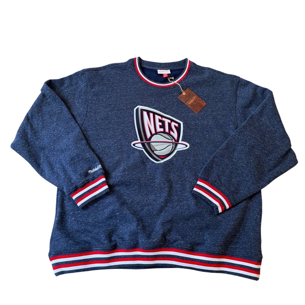 Mitchell & Ness New Jersey Nets Sweatshirt Men Blue NWT Vintage Style SIZE 2XL